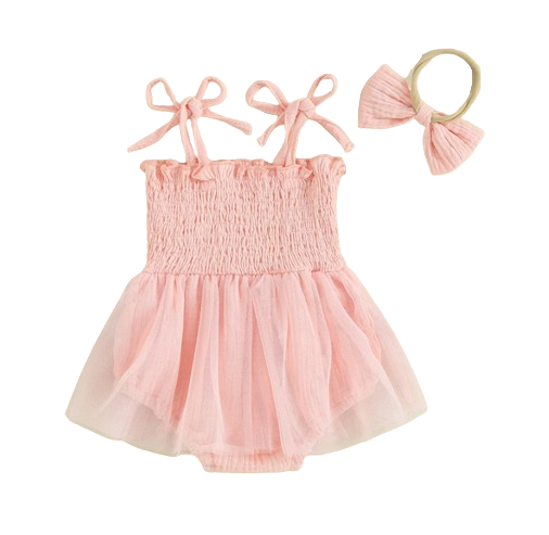 The Legacy - Baby Girl Sleeveless Suspender Dress & Bow Headband Birthday Outfit