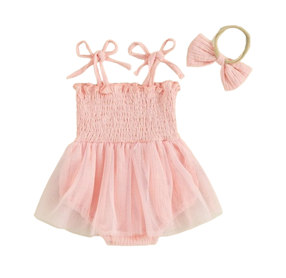 The Legacy - Baby Girl Sleeveless Suspender Dress & Bow Headband Birthday Outfit