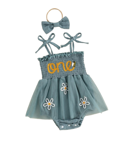 The Myra - Baby Girl Embroidered Romper Dress & Bow Headband Summer Outfit