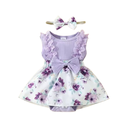 The Jessica - Baby Girl Sleeveless Lace Dress & Headband Flower Bow Summer Outfit