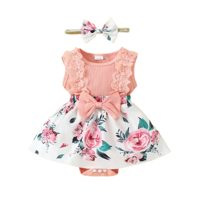 The Jessica - Baby Girl Sleeveless Lace Dress & Headband Flower Bow Summer Outfit