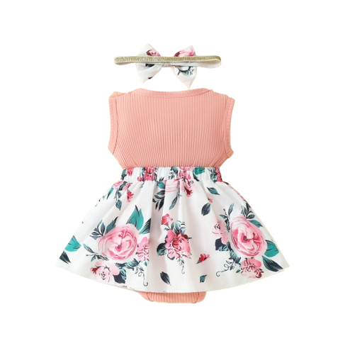 The Jessica - Baby Girl Sleeveless Lace Dress & Headband Flower Bow Summer Outfit