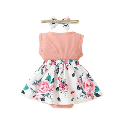 The Jessica - Baby Girl Sleeveless Lace Dress & Headband Flower Bow Summer Outfit