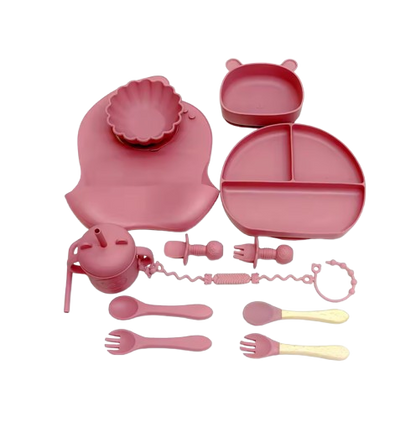 The Basil - Baby Silicone Feeding Set 13PCS Suction Bowl Plate Straw Cup & Utensils