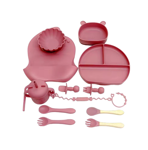 The Basil - Baby Silicone Feeding Set 13PCS Suction Bowl Plate Straw Cup & Utensils