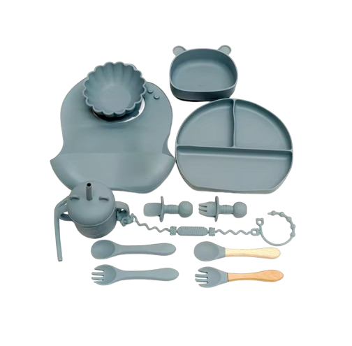 The Basil - Baby Silicone Feeding Set 13PCS Suction Bowl Plate Straw Cup & Utensils