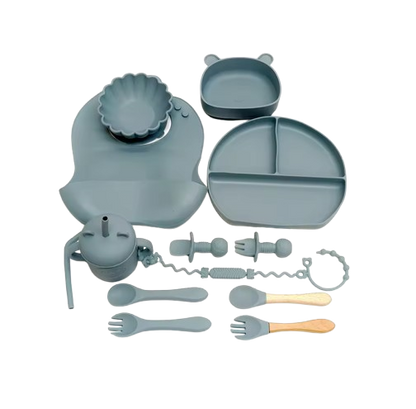 The Basil - Baby Silicone Feeding Set 13PCS Suction Bowl Plate Straw Cup & Utensils