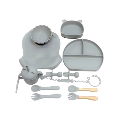 The Basil - Baby Silicone Feeding Set 13PCS Suction Bowl Plate Straw Cup & Utensils