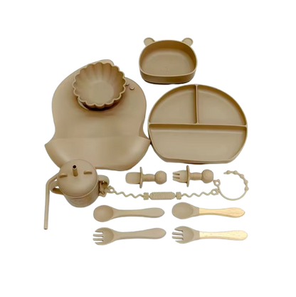 The Basil - Baby Silicone Feeding Set 13PCS Suction Bowl Plate Straw Cup & Utensils