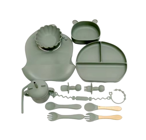 The Basil - Baby Silicone Feeding Set 13PCS Suction Bowl Plate Straw Cup & Utensils