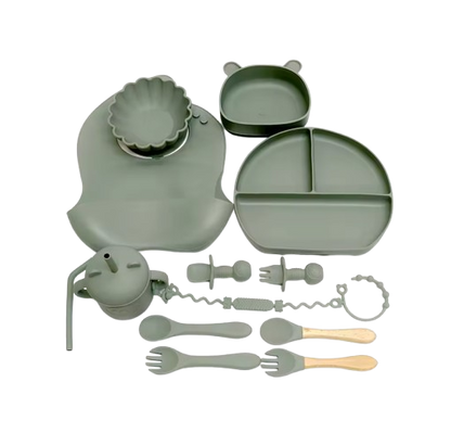 The Basil - Baby Silicone Feeding Set 13PCS Suction Bowl Plate Straw Cup & Utensils