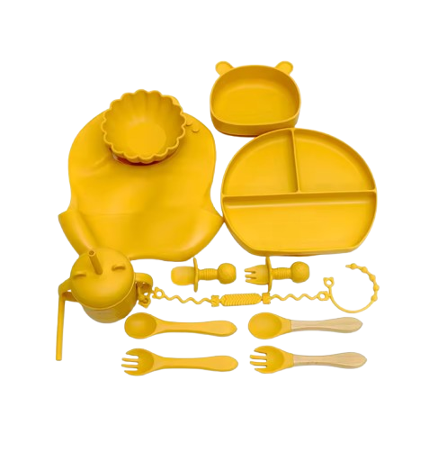 The Basil - Baby Silicone Feeding Set 13PCS Suction Bowl Plate Straw Cup & Utensils