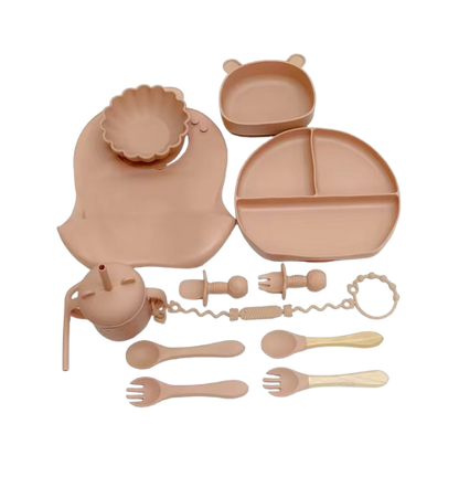 The Basil - Baby Silicone Feeding Set 13PCS Suction Bowl Plate Straw Cup & Utensils