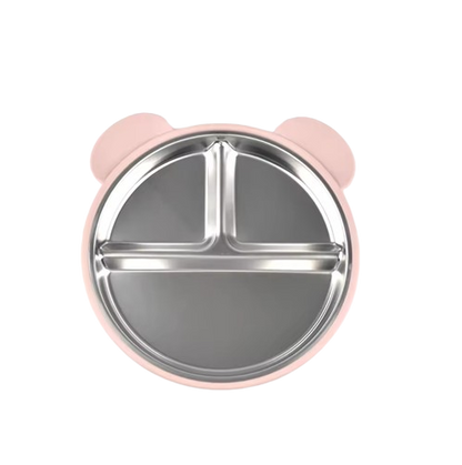 The Spencer - Baby Bear Silicone Training Plate Stainless Steel Toddler Tableware