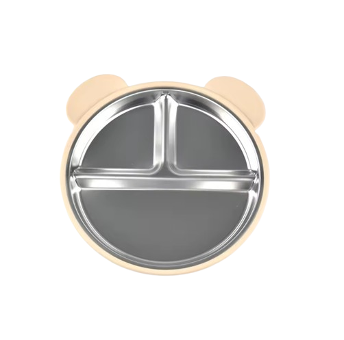 The Spencer - Baby Bear Silicone Training Plate Stainless Steel Toddler Tableware