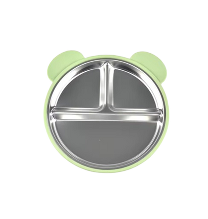 The Spencer - Baby Bear Silicone Training Plate Stainless Steel Toddler Tableware