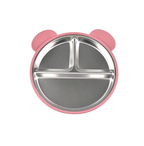 The Spencer - Baby Bear Silicone Training Plate Stainless Steel Toddler Tableware