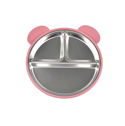 The Spencer - Baby Bear Silicone Training Plate Stainless Steel Toddler Tableware