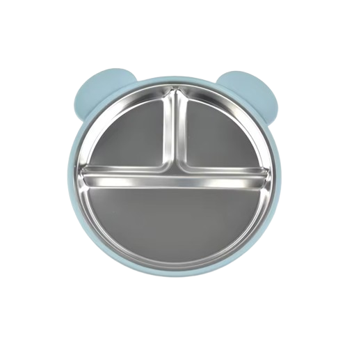 The Spencer - Baby Bear Silicone Training Plate Stainless Steel Toddler Tableware