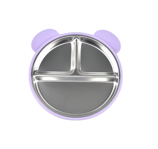 The Spencer - Baby Bear Silicone Training Plate Stainless Steel Toddler Tableware