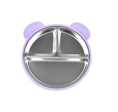 The Spencer - Baby Bear Silicone Training Plate Stainless Steel Toddler Tableware