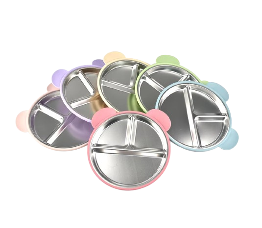 The Spencer - Baby Bear Silicone Training Plate Stainless Steel Toddler Tableware