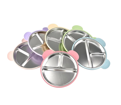 The Spencer - Baby Bear Silicone Training Plate Stainless Steel Toddler Tableware