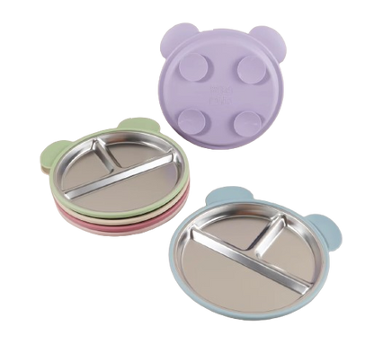 The Spencer - Baby Bear Silicone Training Plate Stainless Steel Toddler Tableware