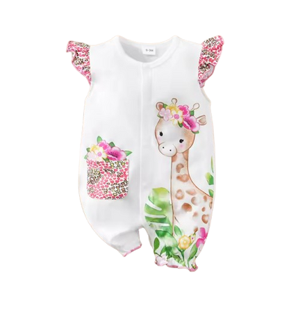 The Marisol - Baby Girl Pink Deer Print Sleeveless Romper Summer One Piece Outfit