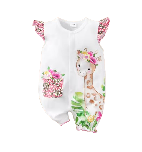 The Marisol - Baby Girl Pink Deer Print Sleeveless Romper Summer One Piece Outfit