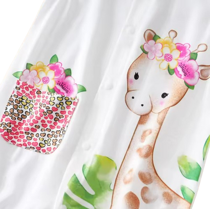 The Marisol - Baby Girl Pink Deer Print Sleeveless Romper Summer One Piece Outfit