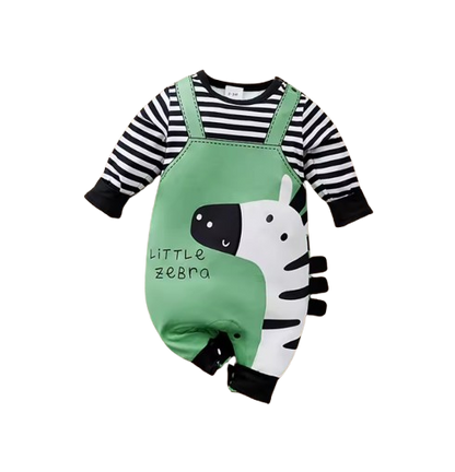 The Shawn - Baby Zebra Stripe Suspender Romper Set Long Sleeve Spring Autumn Outfit