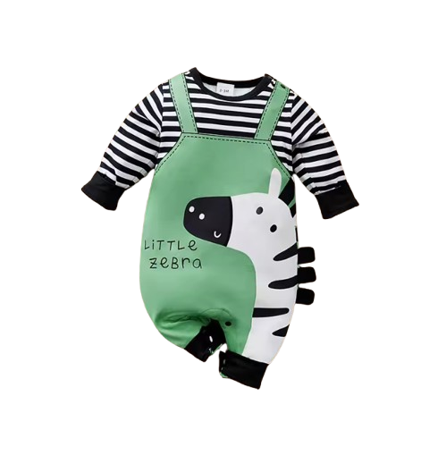 The Shawn - Baby Zebra Stripe Suspender Romper Set Long Sleeve Spring Autumn Outfit