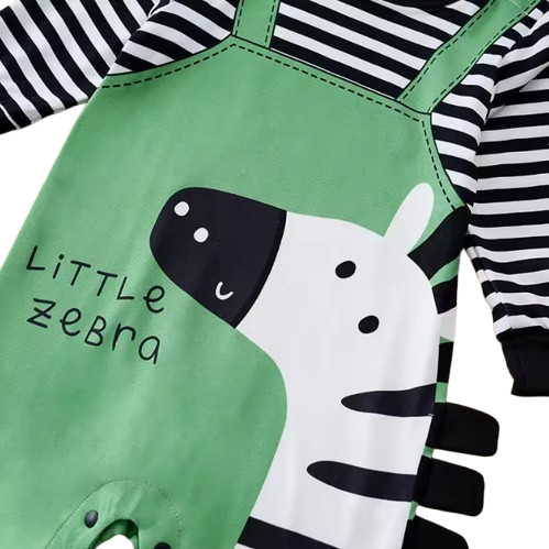 The Shawn - Baby Zebra Stripe Suspender Romper Set Long Sleeve Spring Autumn Outfit