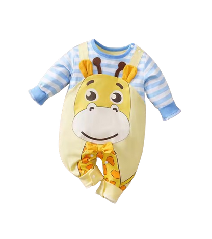 The Omari - Baby Giraffe Print Cotton Long Sleeve Romper Spring Autumn Faux Two Piece Outfit