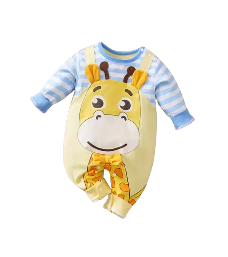 The Omari - Baby Giraffe Print Cotton Long Sleeve Romper Spring Autumn Faux Two Piece Outfit
