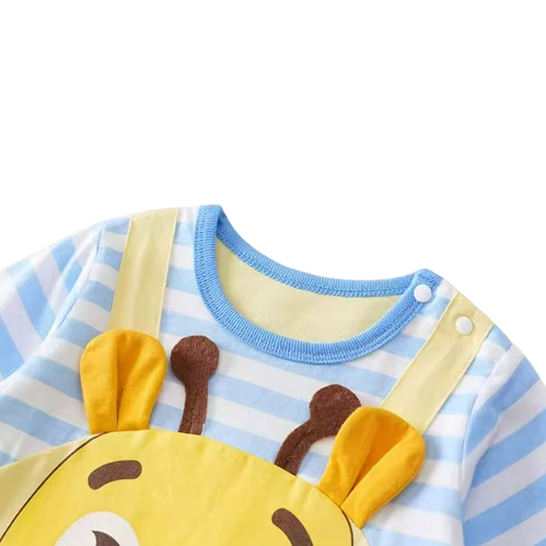 The Omari - Baby Giraffe Print Cotton Long Sleeve Romper Spring Autumn Faux Two Piece Outfit