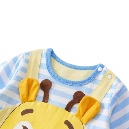 The Omari - Baby Giraffe Print Cotton Long Sleeve Romper Spring Autumn Faux Two Piece Outfit