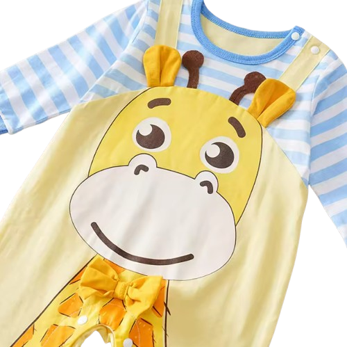 The Omari - Baby Giraffe Print Cotton Long Sleeve Romper Spring Autumn Faux Two Piece Outfit