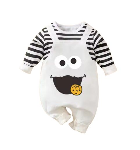 The Westin - Baby Funny Face Print Long Sleeve Faux Two Piece Romper Spring Autumn Outfit