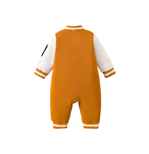 The Duke - Baby Boy Fleece-Lined Baseball Romper Bear & Penguin Embroidered Long Sleeve Autumn Winter Outfit