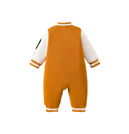 The Duke - Baby Boy Fleece-Lined Baseball Romper Bear & Penguin Embroidered Long Sleeve Autumn Winter Outfit