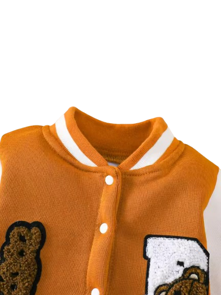 The Duke - Baby Boy Fleece-Lined Baseball Romper Bear & Penguin Embroidered Long Sleeve Autumn Winter Outfit