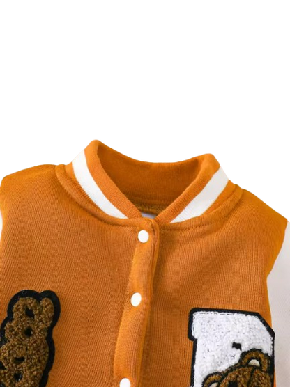 The Duke - Baby Boy Fleece-Lined Baseball Romper Bear & Penguin Embroidered Long Sleeve Autumn Winter Outfit