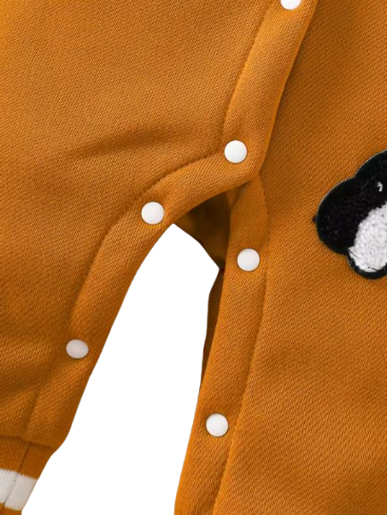 The Duke - Baby Boy Fleece-Lined Baseball Romper Bear & Penguin Embroidered Long Sleeve Autumn Winter Outfit