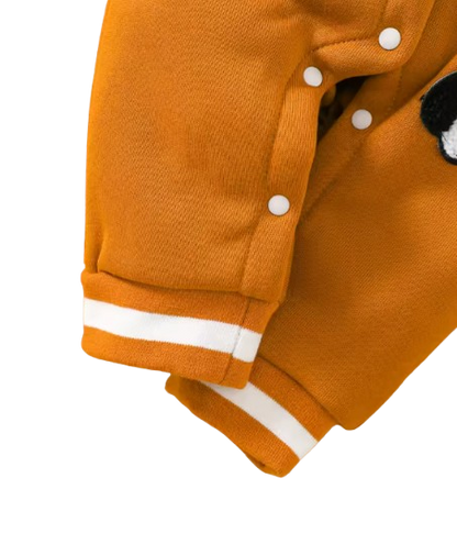The Duke - Baby Boy Fleece-Lined Baseball Romper Bear & Penguin Embroidered Long Sleeve Autumn Winter Outfit