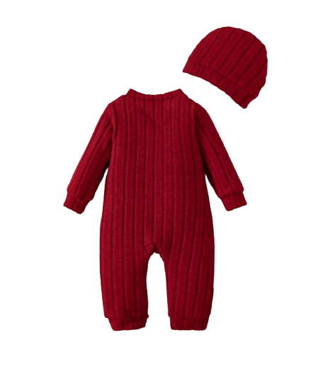 The Mac - Baby Boy Red Bear Romper & Hat Set Long Sleeve Autumn Winter One Piece Outfit