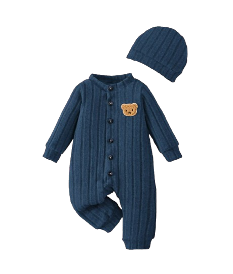 The Mac - Baby Boy Red Bear Romper & Hat Set Long Sleeve Autumn Winter One Piece Outfit