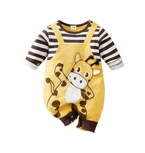 The Bridger - Unisex Baby Giraffe Print Striped Cotton Long Sleeve Romper Fall Winter Outfit