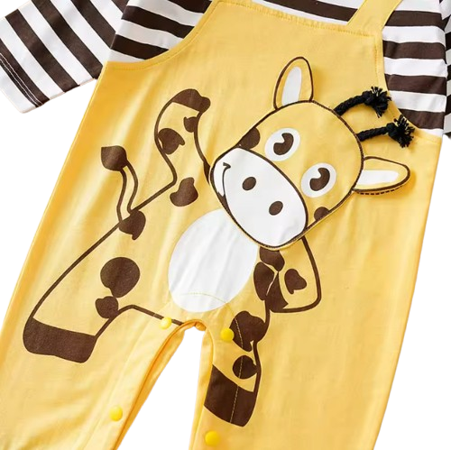 The Bridger - Unisex Baby Giraffe Print Striped Cotton Long Sleeve Romper Fall Winter Outfit